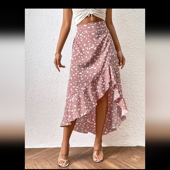 Pink Print Ruffle Hem Skirt - Picture 4 of 6